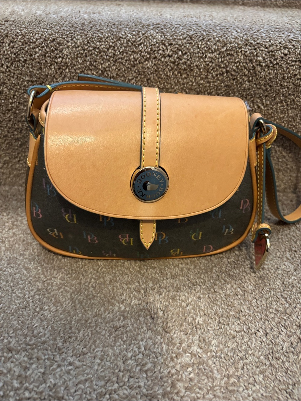 Dooney & Bourke Tan Multicolor Logo Saddle Crossbody